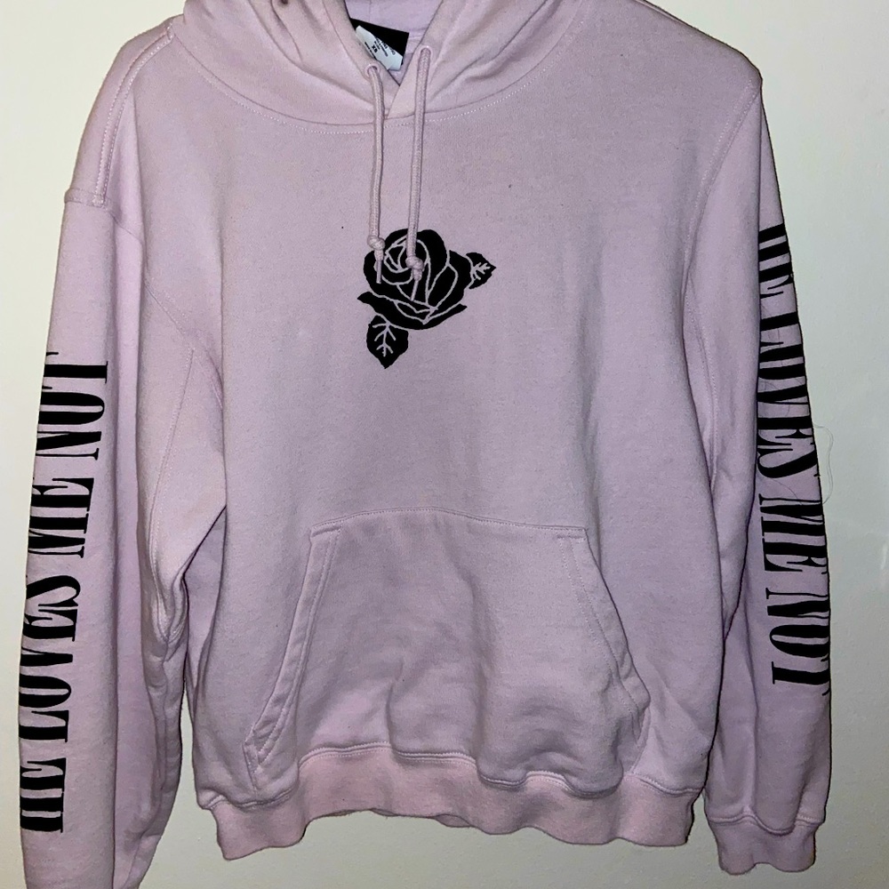 Pink hoodie.